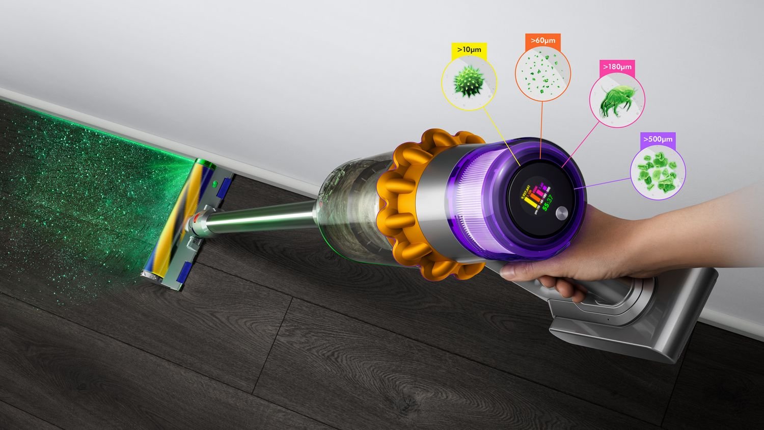 שואב אלחוטי עם תאורת LED לגילוי אבק מיקרוסקופי Dyson V15 Detect Absolute New SV47 – תמונה 2