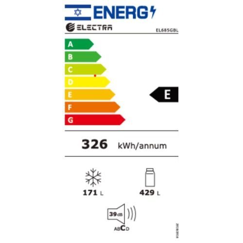 מקרר 4 דלתות מקפיא תחתון 600 ליטר נטו Electra EL685GS עם מפסק תאורה באישור מכון צומת - גימור זכוכית כסופה – תמונה 8