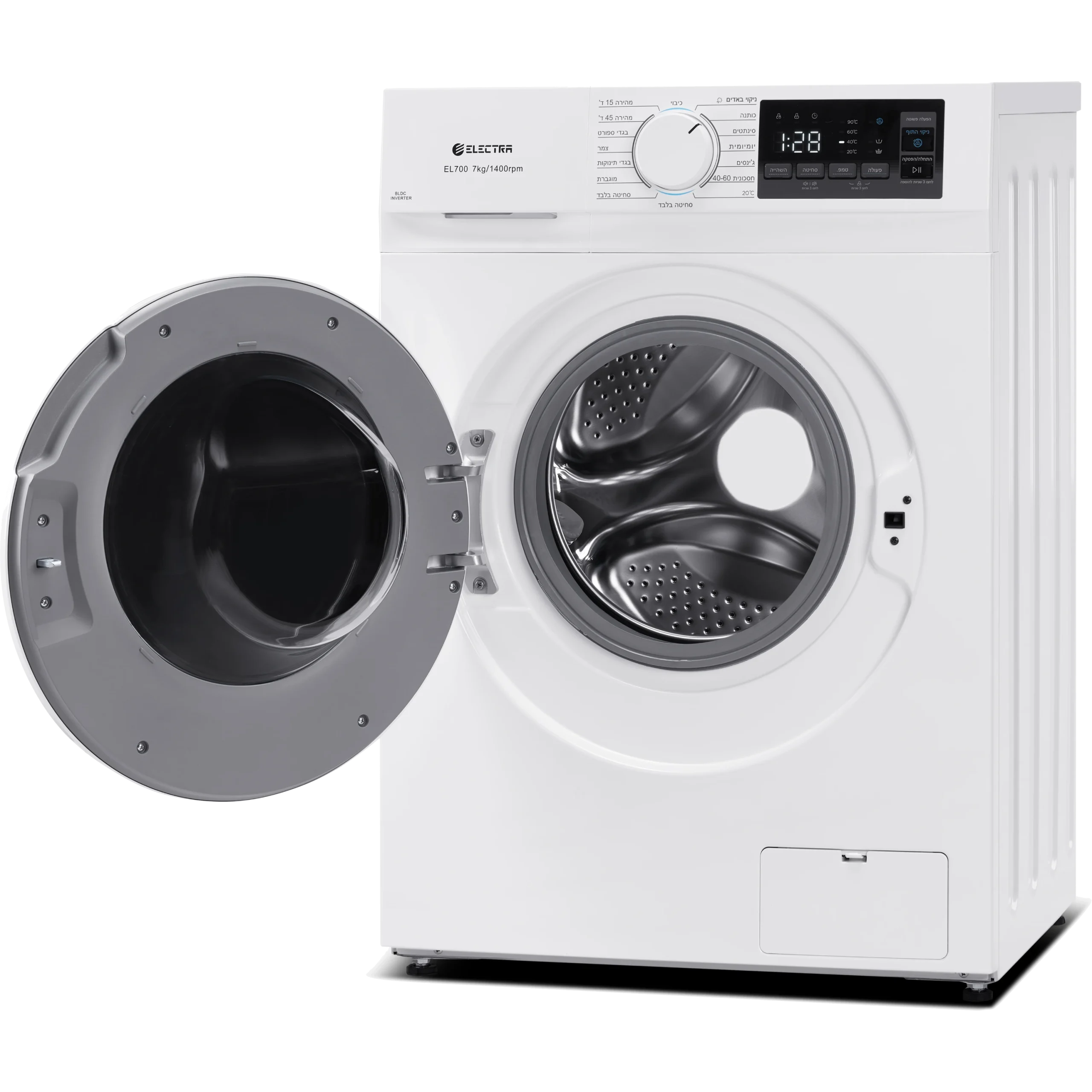 מכונת כביסה פתח חזית 7 ק"ג Electra EL700 עם מנוע Inverter במהירות 1400 סל"ד - צבע לבן אחריות ע"י היבואן הרשמי – תמונה 5