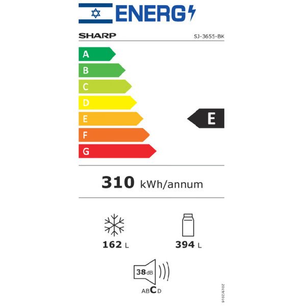 מקרר מקפיא עליון 556 ליטר נטו Sharp SJ-3655-BK עם התקן שבת מובנה - גימור שחור אחריות ע"י היבואן הרשמי – תמונה 2